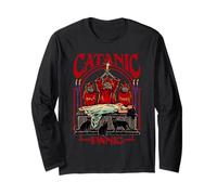 Catanic Panic Satanic Cat Retro Vintage Funny Adult Humor Manga Larga