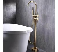 CATANK Bath Tap Floorstanding Brushed Gold with 360 Rotatable Hot and Cold Brass Freestanding Bath Taps Floor Mounted