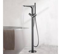 CATANK Floor Standing Bath Taps with 360 Rotatable Hot and Cold Brass Freestanding Bath Taps Floor Mounted Grey