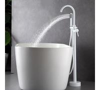 CATANK Floor Standing Bath Taps with 360 Rotatable Single Handle Hot and Cold Brass Floorstanding Bath Tap White