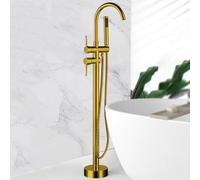 CATANK Freestanding Bath Tap Gold with 360 Rotatable Hot and Cold Brass Floor Standing Bath Taps Gold
