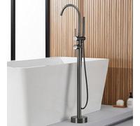 CATANK Freestanding Bath Tap Mixer Shower Floor Mounted with 360 Rotatable Hot and Cold Brass Floorstanding Bath Tap Grey