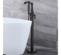 CATANK Freestanding Bath Taps Black with 360 Rotatable Single Handle Hot and Cold Brass Black Floor Standing Bath Tap