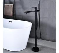 CATANK Freestanding Bath Taps Black with 360 Rotatable Single Handle Hot and Cold Brass Black Floor Standing Bath Tap