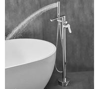 CATANK Freestanding Bath Taps Chrome with 360 Rotatable Single Handle Hot and Cold Brass Chrome Freestanding Bath Tap