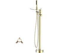 CATANK Freestanding Bath Taps Floor Mounted Waterfall Hot and Cold Brass Waterfall Bath Mixer Taps with Shower Brushed Gold