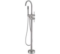 CATANK Freestanding Bath Taps Floor Mounted with 360 Rotatable Hot and Cold Brass Floor Standing Bath Taps Brushed Silver