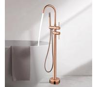 CATANK Freestanding Bath Taps Floor Mounted with 360 Rotatable Hot and Cold Brass Floor Standing Bath Tap and Shower Brushed Rose Gold