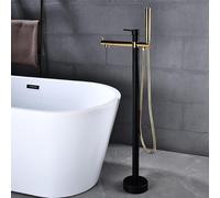 CATANK Freestanding Bath Taps Floor Mounted with 360 Rotatable Single Handle Hot and Cold Freestanding Bath Tap Brass Black + Gold