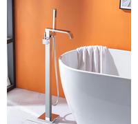 CATANK Freestanding Floor Mounted Bath Tap, Waterfall 360° Swivel Freestanding Bath Taps Mixer with Hand Shower,Chrome