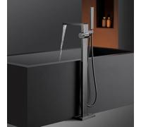 CATANK Freestanding Floor Standing Bath Tap with Shower Single Handle Hot and Cold G1/2 Connection Freestanding Bath Tap Brass Grey