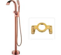 CATANK Freestanding Taps for Bath Floor Mounted Waterfall, Flat Spout Freestanding Bath Taps with Shower, Swivel 360° Bathroom Taps,Rose Gold