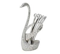 Catantero de cucharones de plumas de cisne Catébre de café con postre de acero inoxidable para la fiesta de comidas en el hogar Red siltle Red Bronze 6 piezas (Pluma plateada swan con cuchara)