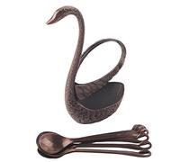 Catantero de cucharones de plumas de cisne Catébre de café con postre de acero inoxidable para la fiesta de comidas en el hogar Red siltle Red Bronze 6 piezas (Red Ancient Feather Swan con cuchara)