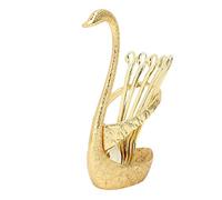Catantero de cucharones de plumas de cisne Catébre de café con postre de acero inoxidable para la fiesta de comidas en el hogar Red siltle Red Bronze 6 piezas (Golden Feather Swan más una cuchara)