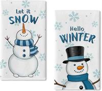 CATASTRBT Trapos Cocina Invierno 2 Piezas 46 x 66 cm Paños de Cocina Invierno Muñeco de Nieve Árbol de Cedro Trapo Paño Kitchen Towels Azul Let it Now Hello Winter (B)