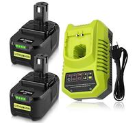 Catastro 2pcs 18V 5500mAh Batería 5500 mAh Repuesto para Ryobi Batería 18V 5.5Ah RB18L50 RB18L40 RB18L25 RB18L15 P107 P108 + 9.6-18V para Ryobi BCL14181H Cargador Avec Indicateur LED