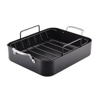 CatatenAid Pan de asado anodizado duro/tostador con una rejilla extrable de 13 pulgadas x 15.75 pulgadas de negro mate