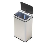 CATAVANA Papelera Automática Plegable 50L - Cubo de basura con sensor resistente a las huellas - Tapa de cierre suave con función manual opcional, color plateado y negro, Plata y Negro