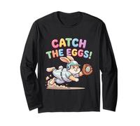 Catch The Eggs Funny Easter Bunny Buceo Atrapa Béisbol Manga Larga