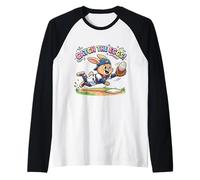Catch The Eggs Funny Easter Bunny Buceo Catch Baseball Boys Camiseta Manga Raglan