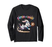 Catch The Eggs Funny Easter Bunny Buceo Catch Baseball Boys Manga Larga
