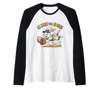 Catch The Eggs Funny Easter Bunny Buceo Catch Baseball Kids Camiseta Manga Raglan