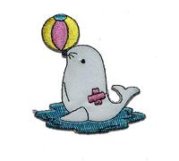 Catch the Patch Foca Pelota Parches Termoadhesivos Peces 6 x 5,7 cm para Niños con Tela Tejido Algodón Original, Tiburón Delfín Ropa Pantalones Jeans Coser Reparación