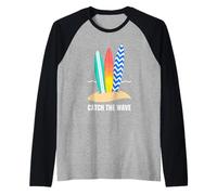 Catch The Wave Summer Coastal Diseño Gráfico Camiseta Manga Raglan