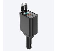 CATCHLUCK Cargador de coche 4 en 1, 87 W, carga súper rápida con cables retráctiles (80 cm), giratorio 180°, indicador de voltaje, PD45W QC4.0 para Huawei/Xiaomi/Oppo/iPhone 16/Galaxy S25, accesorios