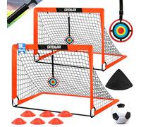 CATCHLUCK Portería de fútbol para jardín infantil, 2 unidades, con fútbol, 6 conos de fútbol, 8 clavos en forma de U y bolsa de transporte, color rojo
