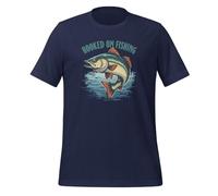 Catchy Hooked on Fishing - Camiseta unisex para adulto con diseño divertido, azul marino, XL