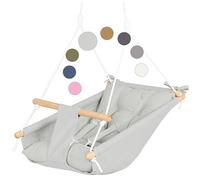 CaTeam - Columpio de Hamaca de Lona para bebé, Silla Colgante de Madera con cinturón de Seguridad, Silla de Hamaca Duradera para bebé, Columpio al Aire Libre e Interior para niños, Gris