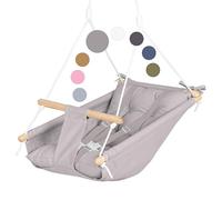 CaTeam - Columpio de Hamaca de Lona para bebé, Silla Colgante de Madera con cinturón de Seguridad, Silla de Hamaca Duradera para bebé, Columpio al Aire Libre e Interior para niños, Gris Topo