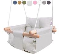 CaTeam - Columpio de Lona para bebé, Silla de Columpio Colgante de Madera con cinturón de Seguridad, Silla de Hamaca Duradera para bebé, Columpio para Exteriores e Interiores para niños, Gris