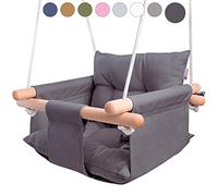 CaTeam - Columpio de Lona para bebé, Silla de Columpio Colgante de Madera con cinturón de Seguridad, Silla de Hamaca Duradera para bebé, Columpio para Exteriores e Interiores para niños, Gris Oscuro
