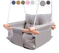 CaTeam - Columpio de Lona para bebé, Silla de Columpio Colgante de Madera con cinturón de Seguridad, Silla de Hamaca Duradera para bebé, Columpio para Exteriores e Interiores para niños, Gris Topo