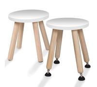 Cateam Taburete de Madera para niños y niños pequeños - Juego de 2 - Blanco - Silla para niños con Patas Extensibles - Taburete de Mesa sensorial - Taburete Redondo para niños con pies niveladores