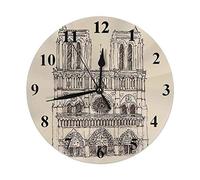 Catedral de Notre Dame De Paris Reloj Francia Vintage Reloj de pared dibujado a mano Silencioso Sin tictac 10 pulgadas Funciona con pilas Relojes de pared redondos Decoración del hogar para sala de es