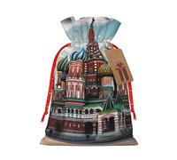 Catedral de San Basilio Cuadrado Rojo en Moscú Bolsa de Navidad con cordón de arpillera, bolsas de regalo de Navidad, bolsas de regalo grandes con cordón con etiqueta, bolsas de regalo de Navidad