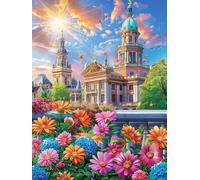 Catedral en un jardín de Flores florecido Puzzle 1000 Piezas Cartón Resistente para Parejas Paisajes y Ciencia ficción Entrenamiento Cerebral Estimulación Mental Juego Familiar 1