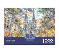 Catedral Fuegos Art. Cartón Resistente 1000 Piezas Rompecabezas Premium Gothic Cathedral Town con Entrenamiento Mental para Actividades De Vacaciones, Un Rompecabezas Especial