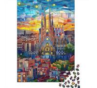 Catedral gótica Puzzle de 1000 Piezas Puzzle para Adultos Papel Vista Nocturna Colorida Ciudad Relajación Familia Decoración Regalo 70x50cm/1000pcs