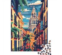 Catedral Histórica Española Vista Callejera Puzzle de 1000 Piezas Papel para Adultos Arquitectura Urbana Juego de Puzzle 1000 Piezas Relajación Decoración Regalo 70x50cm/1000pcs