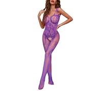 Categoría de producto - Body de malla Lencería de nylon para mujer Medias de cuerpo completo con entrepierna abierta Pantimedias transparentes de malla de pesca Sexy Accesorios para seductores, morado