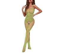 Categoría de producto - Body de malla Lencería de nylon para mujer Medias de cuerpo completo con entrepierna abierta Pantimedias transparentes de malla de pesca Sexy Accesorios para seductores, verde