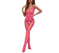 Categoría de producto - Body de malla Lencería de nylon para mujer Medias de cuerpo completo con entrepierna abierta Pantimedias transparentes de malla de pesca Sexy Accesorios para seductores, Rosa