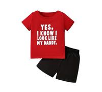 Categoría de producto Boys Trajes & Set - Título del producto Niño Manga Corta Dibujos Animados Dinosaurios Estampados Camiseta Tops Pantalones Cortos Niños Trajes, rojo, 7-8 años