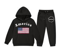 Categoría de producto Boys Trajes y conjunto - Título del producto Niño Manga larga Sólido cálido Sudadera con capucha Suéter Tops Pantalones Trajes Chándal, Negro , 6-7 años