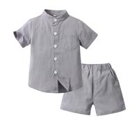 Categoría de producto Boys Trajes y set - Título del producto Niño corto Casual Caballero Tops Playa Vacaciones Camisas sólidas Camisetas Camisetas Pantalones cortos Trajes, gris, 3-4 años
